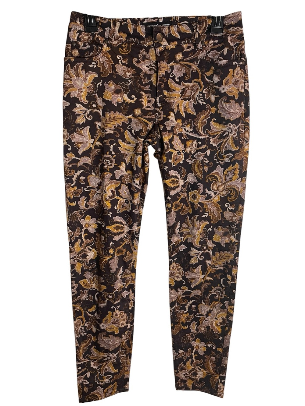 Peruvian Connection Brown Floral Pattern Pants Size 4 cropped ankle cottagecore